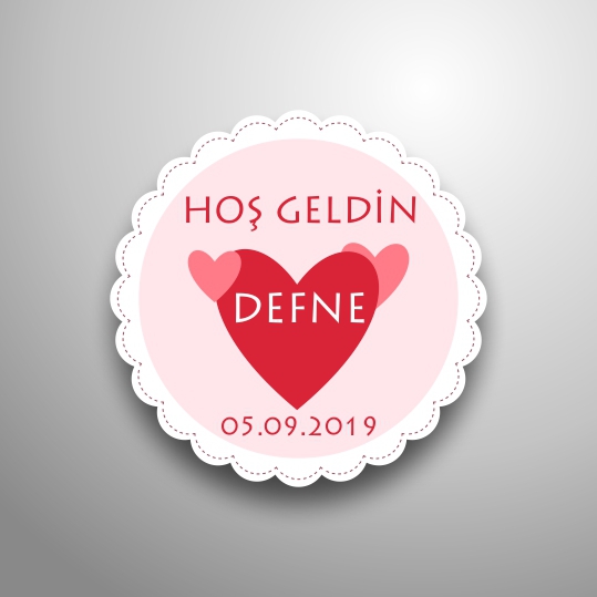 Hoş Geldin Kalp Figürlü Sticker / Etiket