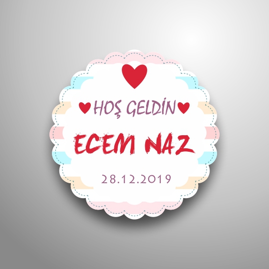 Hoş Geldin Kalp Figürlü Sticker / Etiket