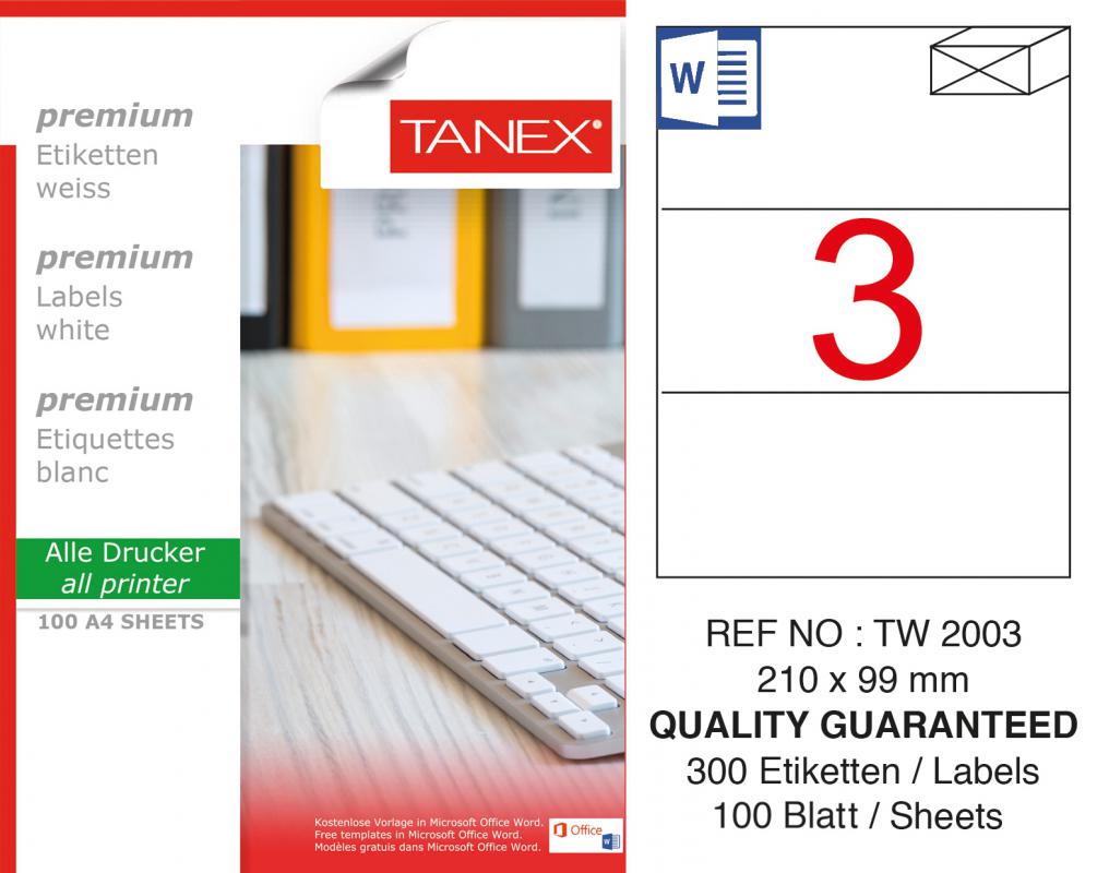 Tanex TW-2003 210x99 mm Lazer Etiket