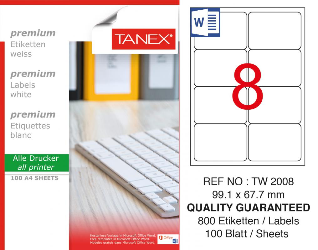 Tanex TW-2008 99,1x67,7 mm Lazer Etiket