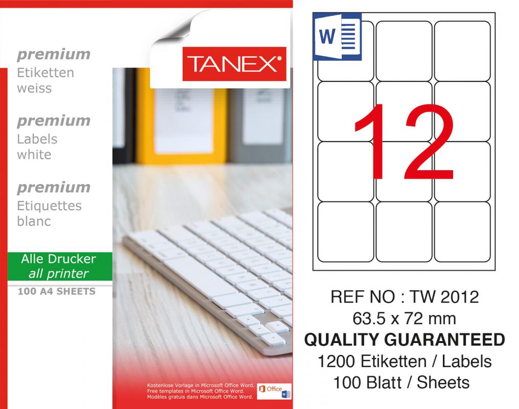 Tanex TW-2012 63,5x72 mm Lazer Etiket