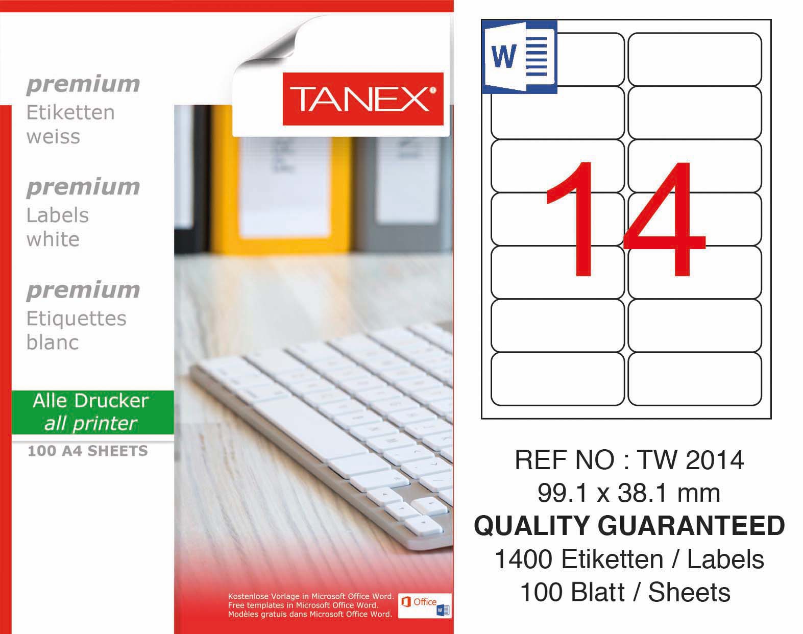 Tanex TW-2014 99,1x38,1 mm Lazer Etiket