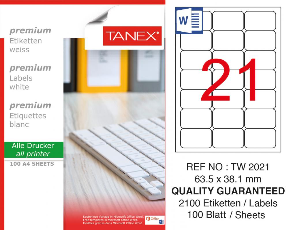 Tanex TW-2021 63,5x38,1 mm Lazer Etiket