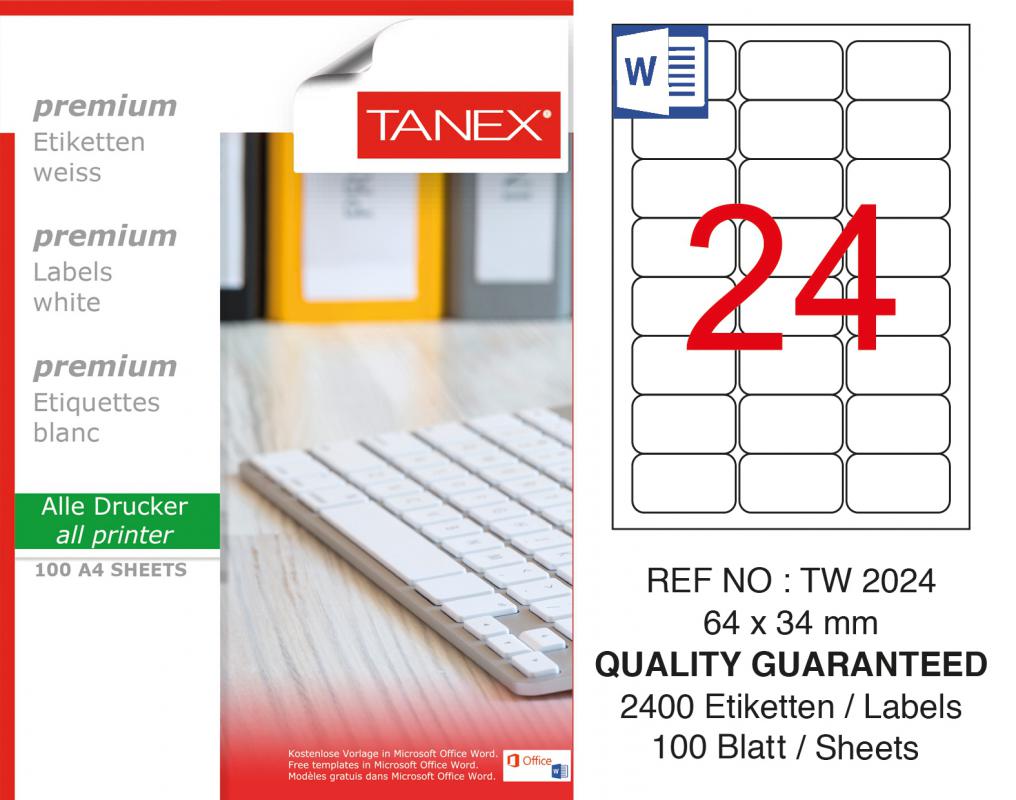 Tanex TW-2024 64x34 mm Lazer Etiket