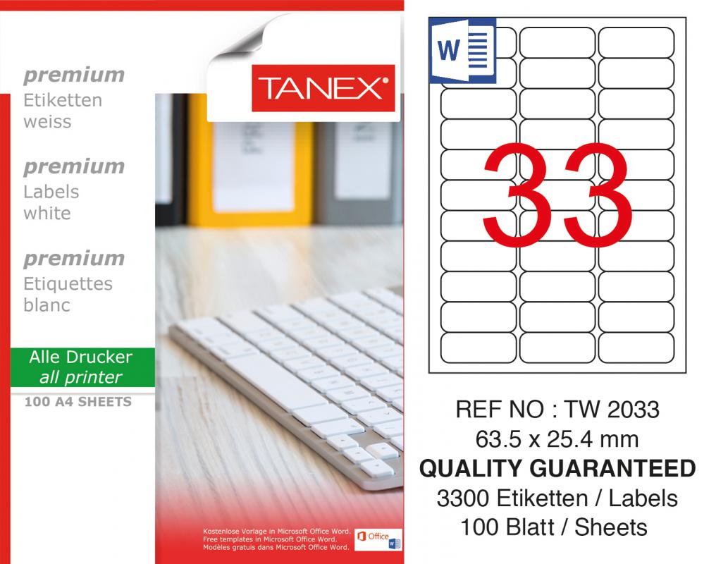 Tanex TW-2033 63,5x25,4 mm Lazer Etiket