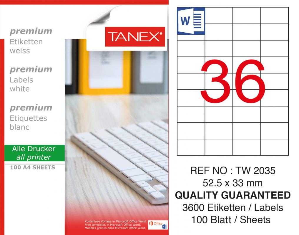 Tanex TW-2035 52,5x33 mm Lazer Etiket