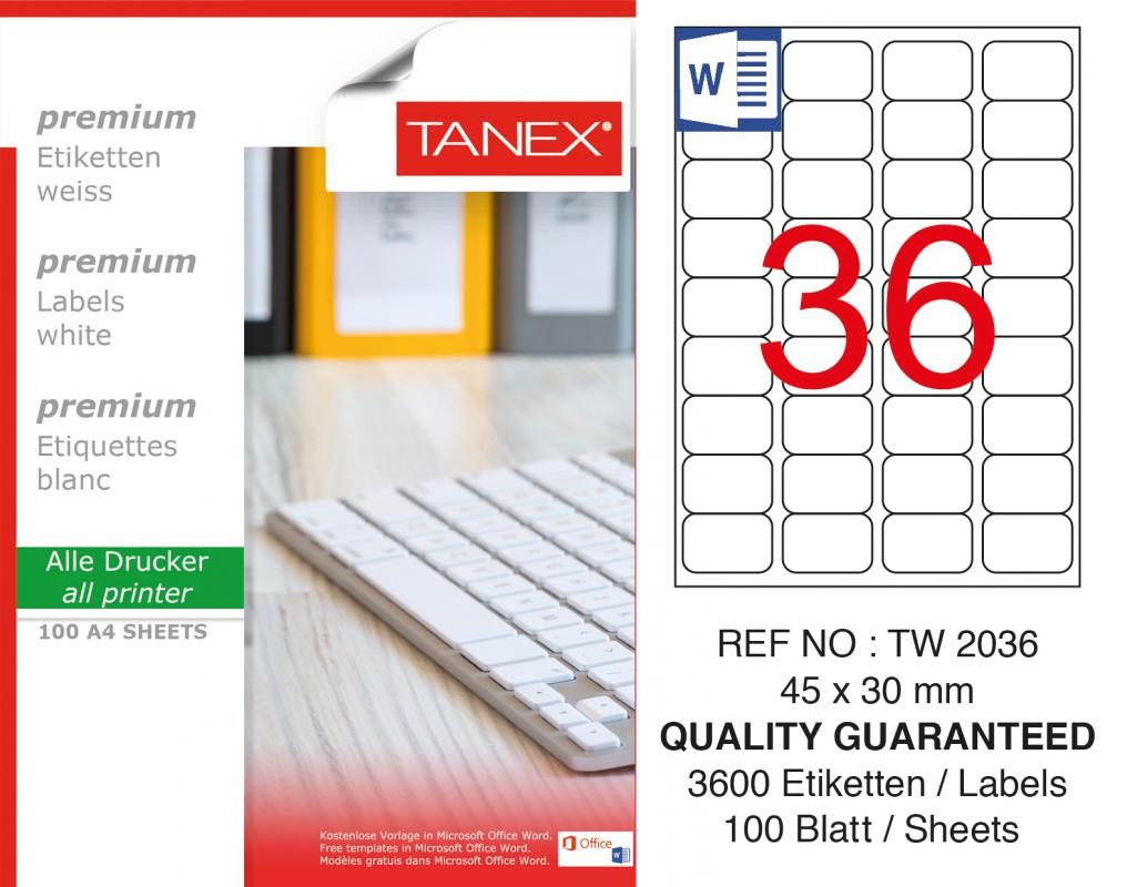 Tanex TW-2036 45x30 mm Lazer Etiket