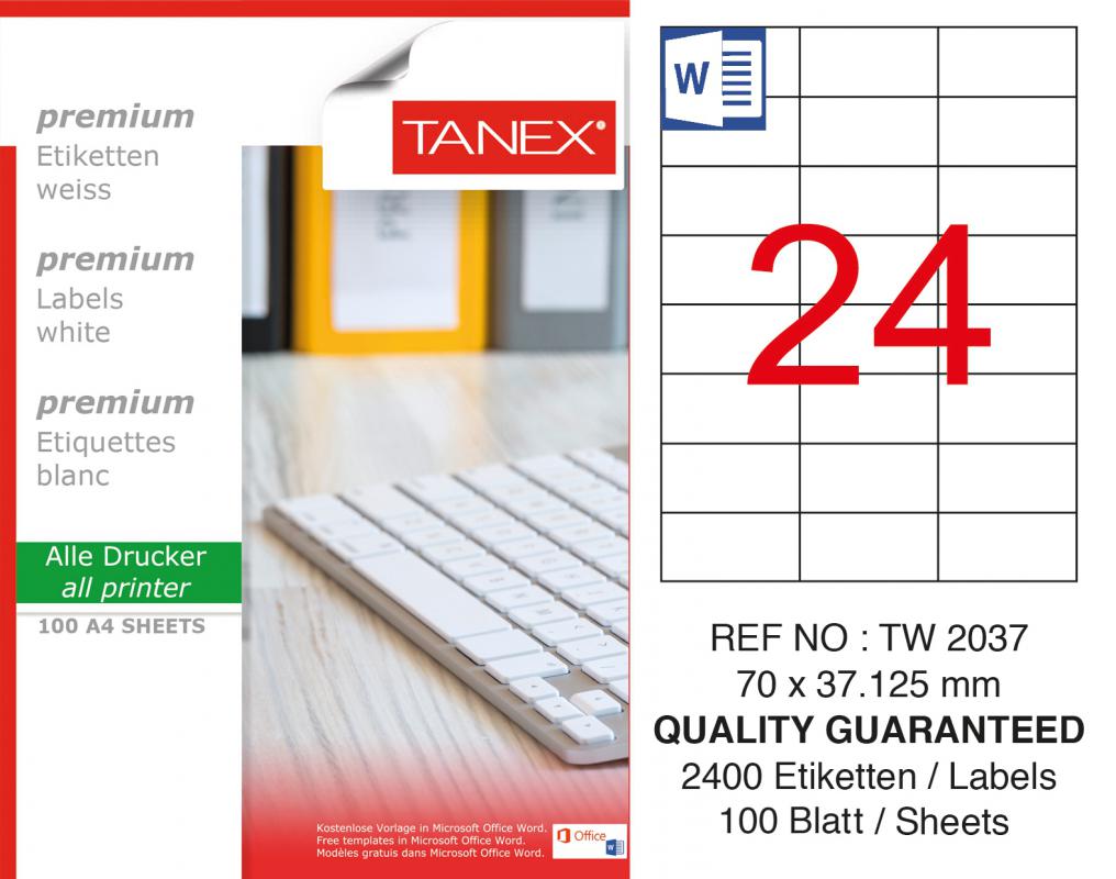 Tanex TW-2037 70x37,125 mm Lazer Etiket