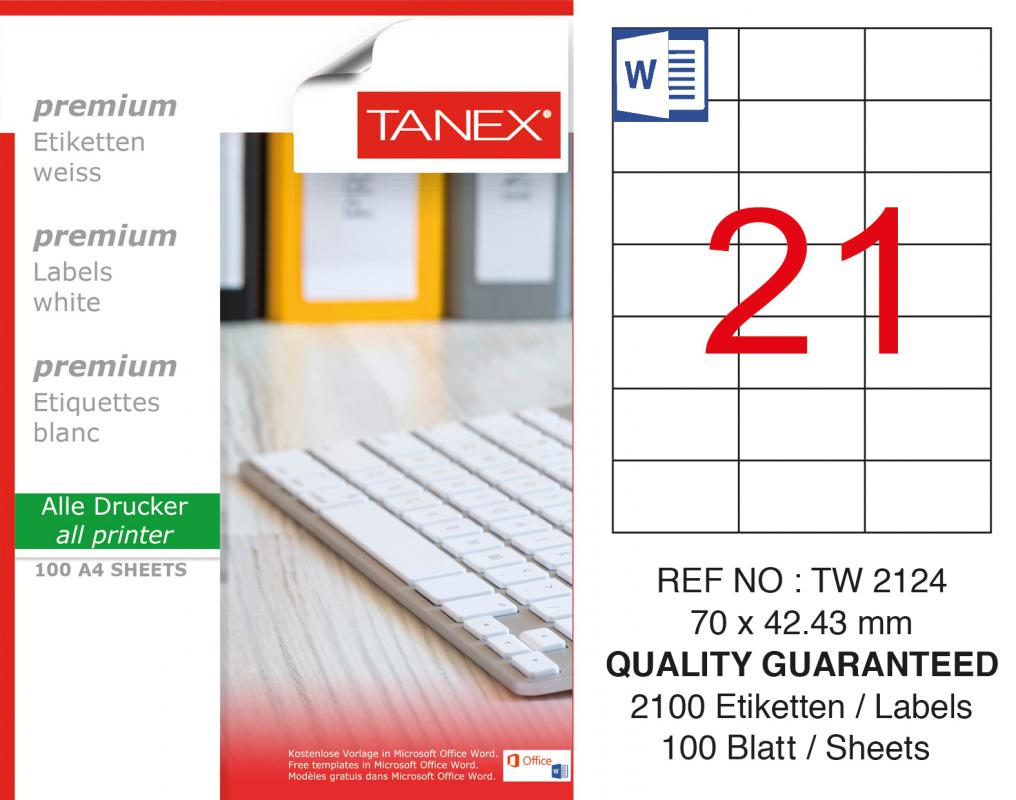 Tanex TW-2124 70x42,43 mm Lazer Etiket