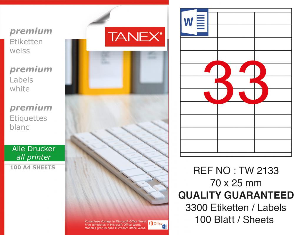 Tanex TW-2133 70x25 mm Lazer Etiket