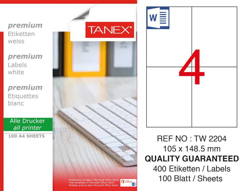 Tanex TW-2204 105x148,5 mm Lazer Etiket