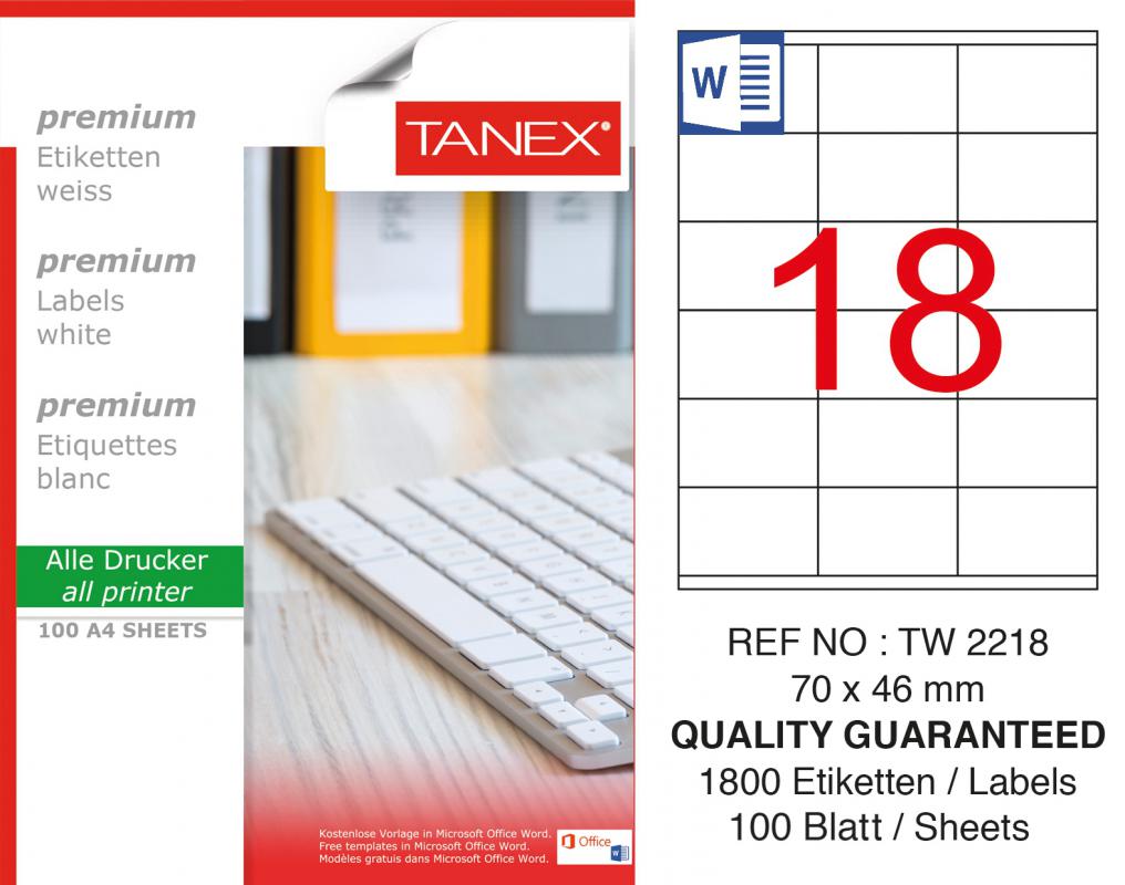 Tanex TW-2218 70x45 mm Lazer Etiket