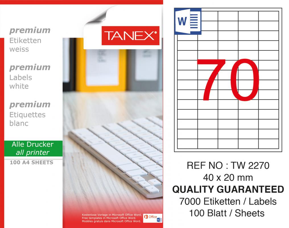 Tanex TW-2270 40x20 mm Lazer Etiket