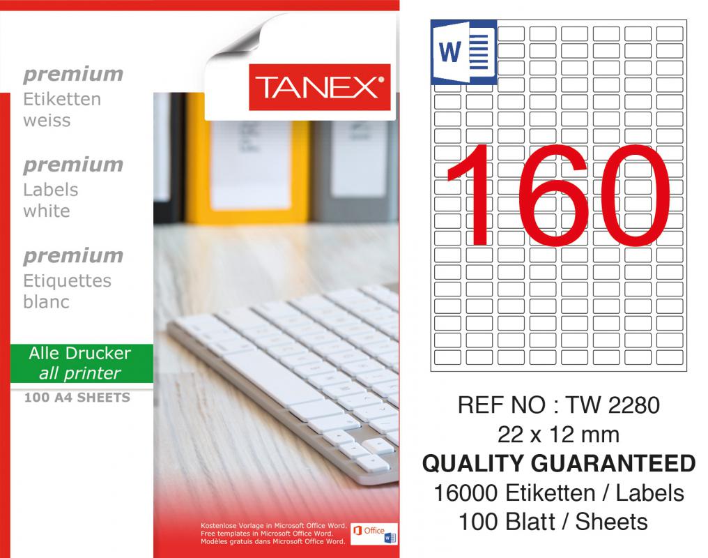 Tanex TW-2280 22x12 mm Lazer Etiket