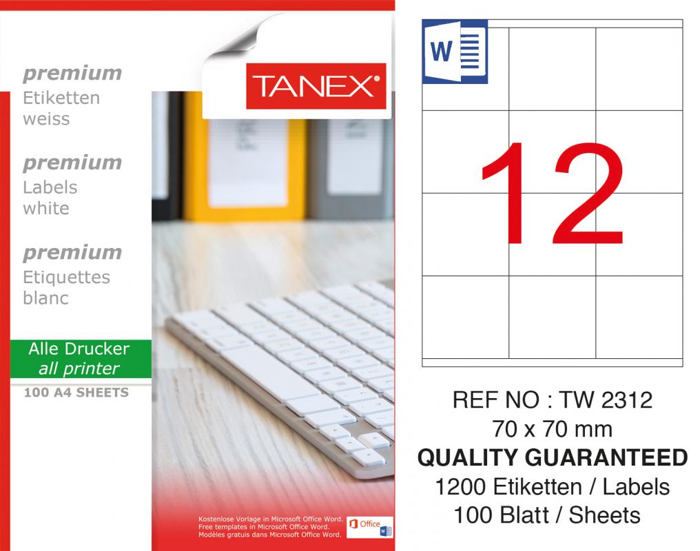 Tanex TW-2312 70x70 mm Lazer Etiket