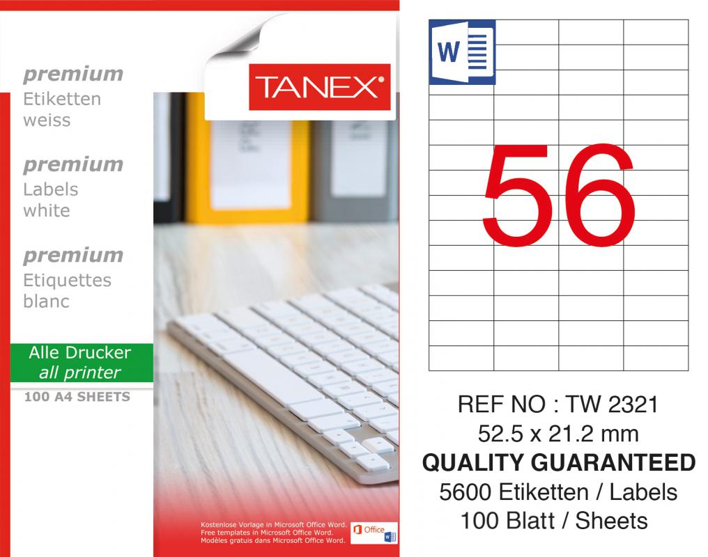 Tanex TW-2321 52,5x21,2 mm Lazer Etiket