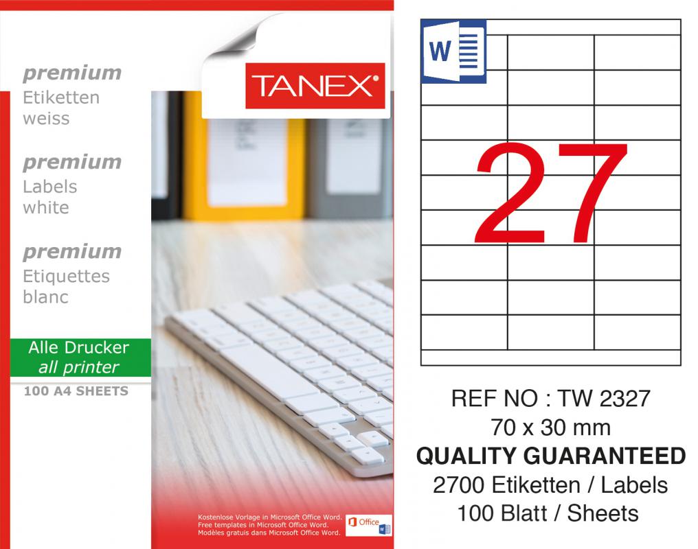 Tanex TW-2327 70x30 mm Lazer Etiket