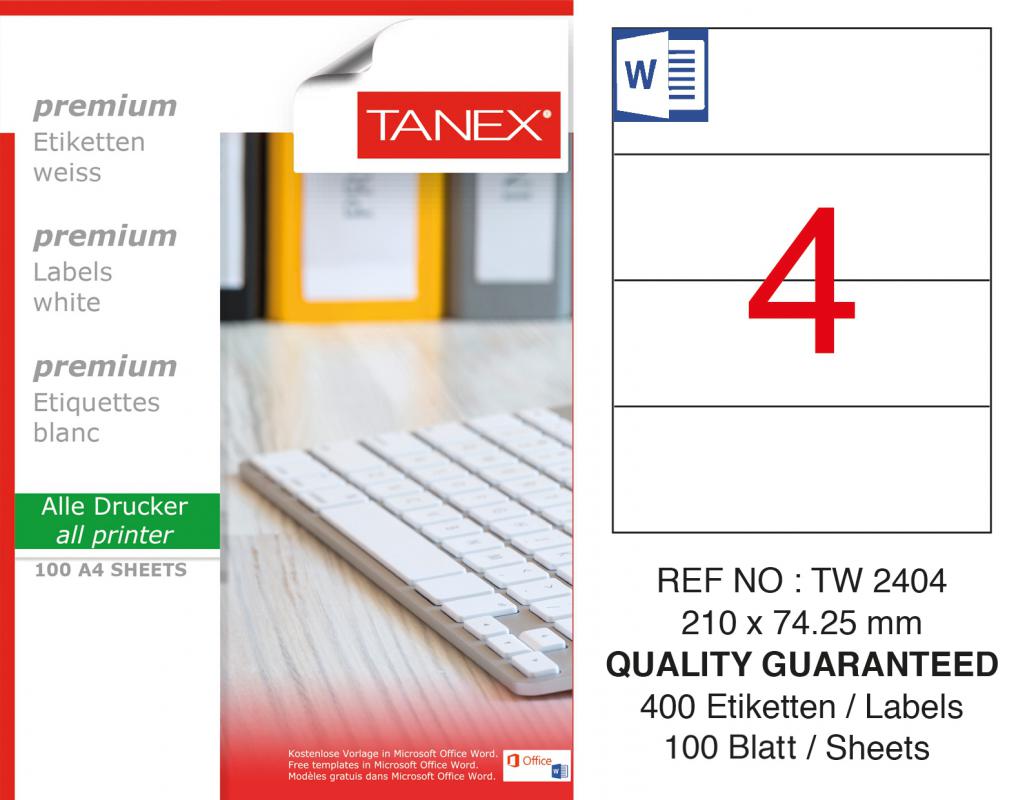 Tanex TW-2404 210x74,25 mm Lazer Etiket