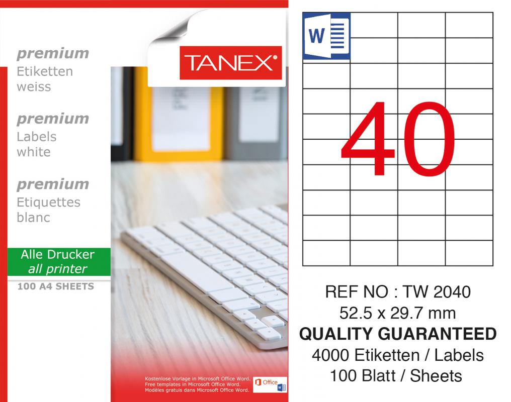 Tanex TW-2040 52,5x29,7 mm Lazer Etiket