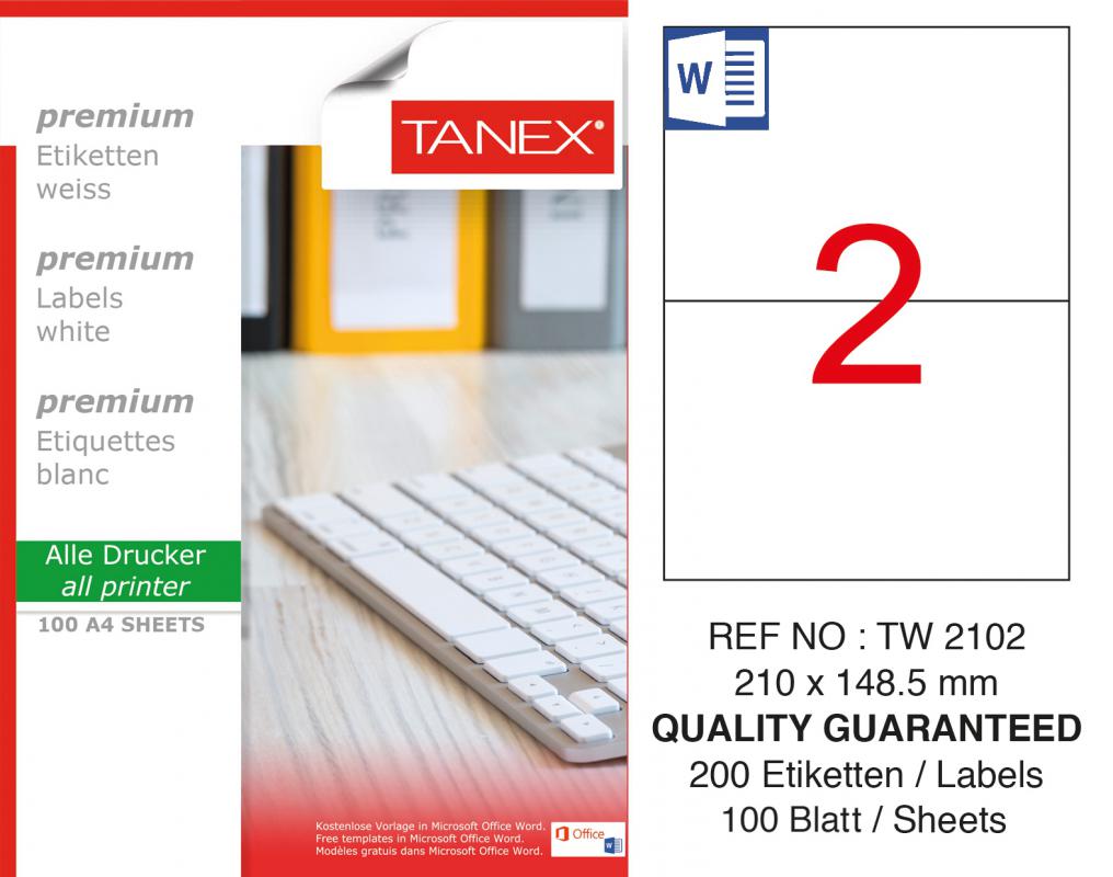 Tanex TW-2102 210x148,5 mm Lazer Etiket