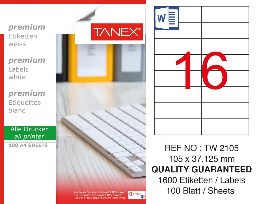 Tanex TW-2105 107x37,125 mm Lazer Etiket