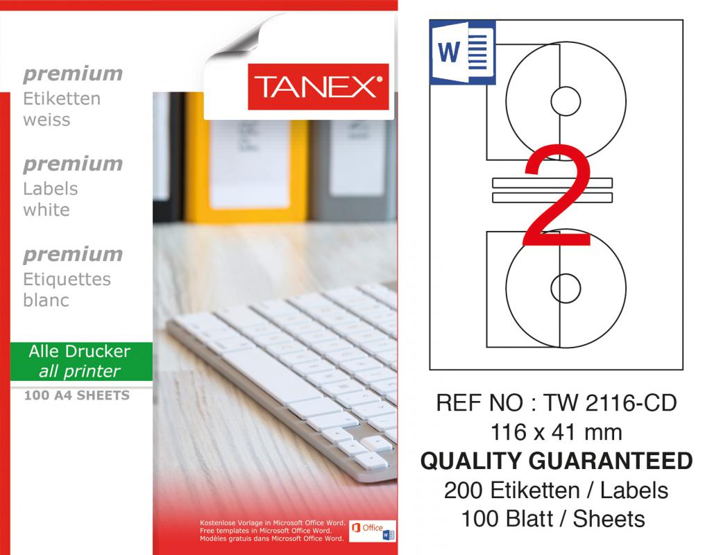 Tanex TW-2116 70x56 mm Lazer Etiket