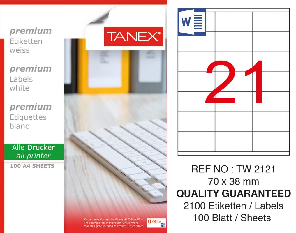 Tanex TW-2121 70x38 mm Lazer Etiket